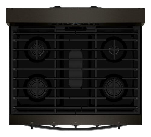 30-inch gas range top view showing four burners with EZ-2-Lift hinged grates in kitchenware collection