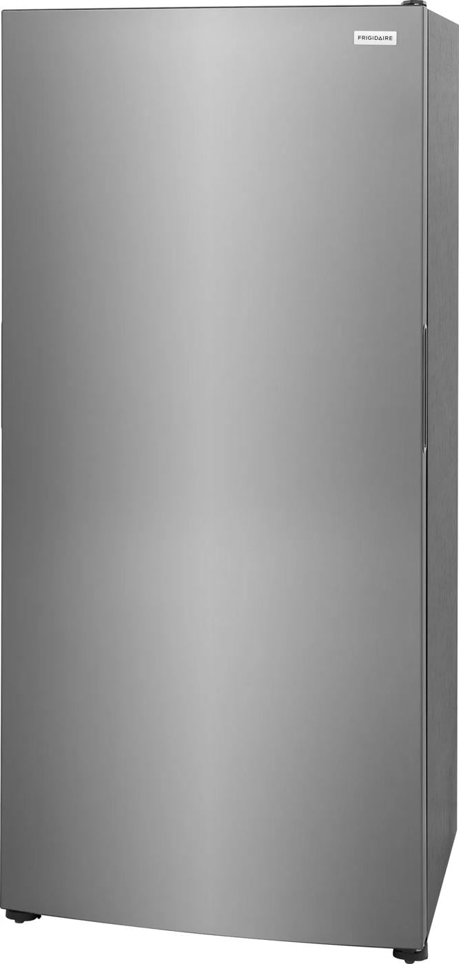 Tall silver upright freezer with smooth stainless steel finish and simple design, suitable for freezers and ice makers, kitchen and appliances collections.