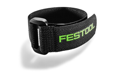 Black fabric tool strap with green Festool logo, designed for securing power tools and accessories in home improvement projects