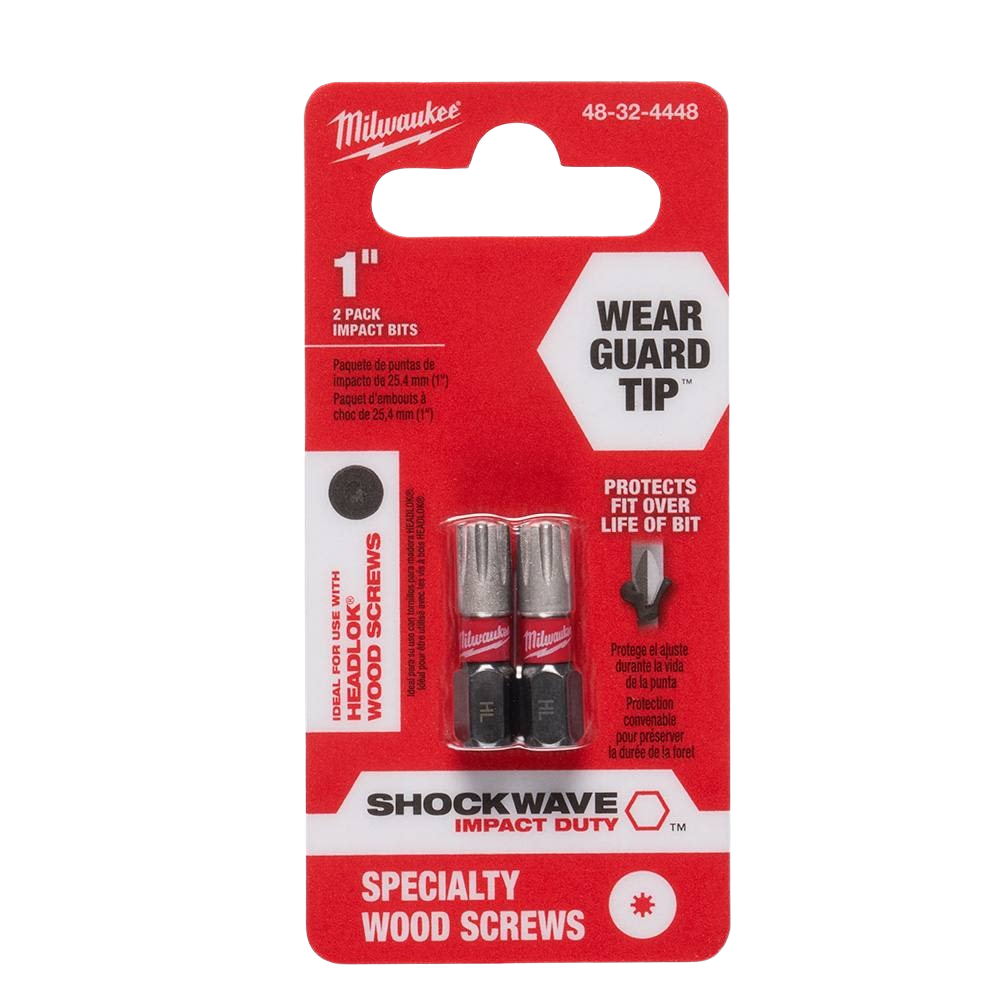 Pack of two 1-inch impact duty wood screw insert bits with Wear Guard Tip for durability in tool accessories collections