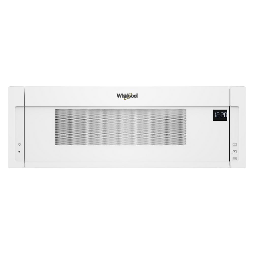 White low profile microwave hood combination with digital clock display and a clear window, part of Over the Range Microwaves, Kitchen & Kitchenware, and Appliances collections.