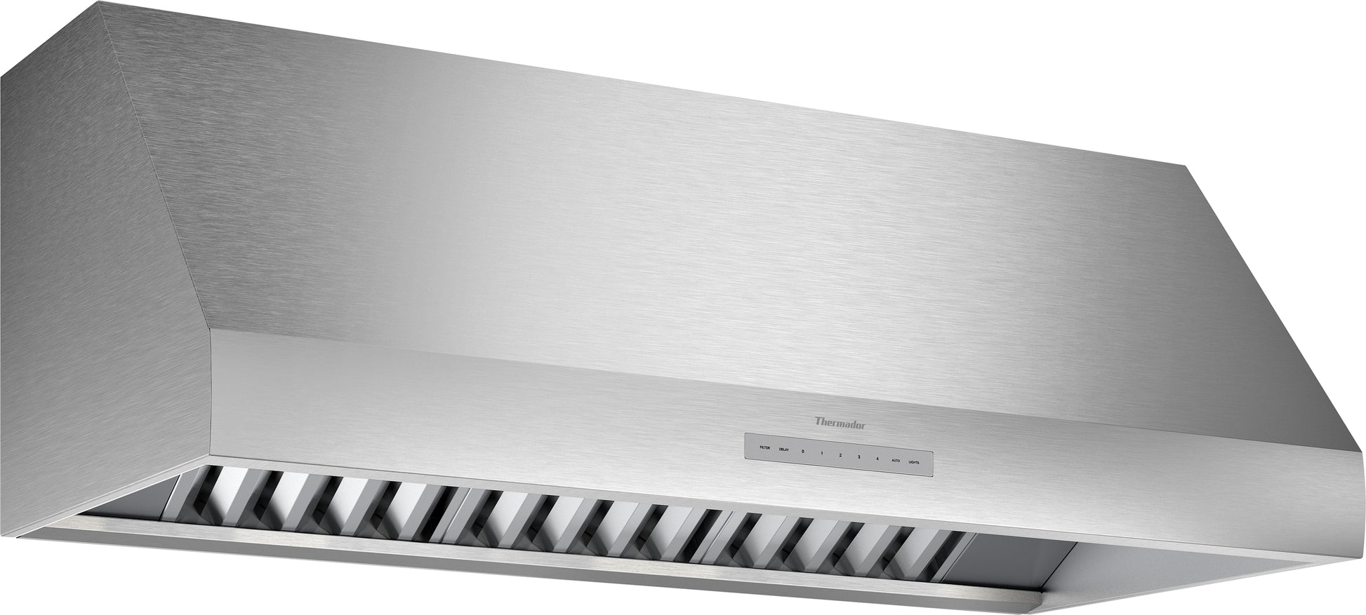 Stainless steel 48-inch wall mounted range hood with sleek modern design in kitchen appliances and home improvement collection