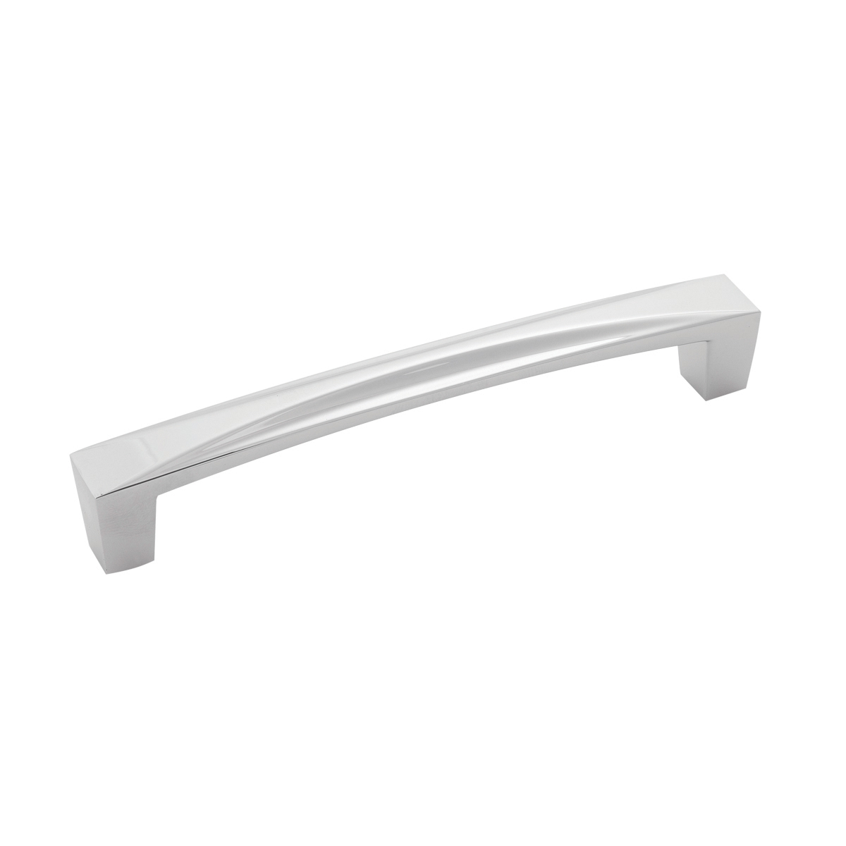 Chrome curved cabinet pull with center-to-center mounting, part of furniture hardware and home improvement accessories under $50.