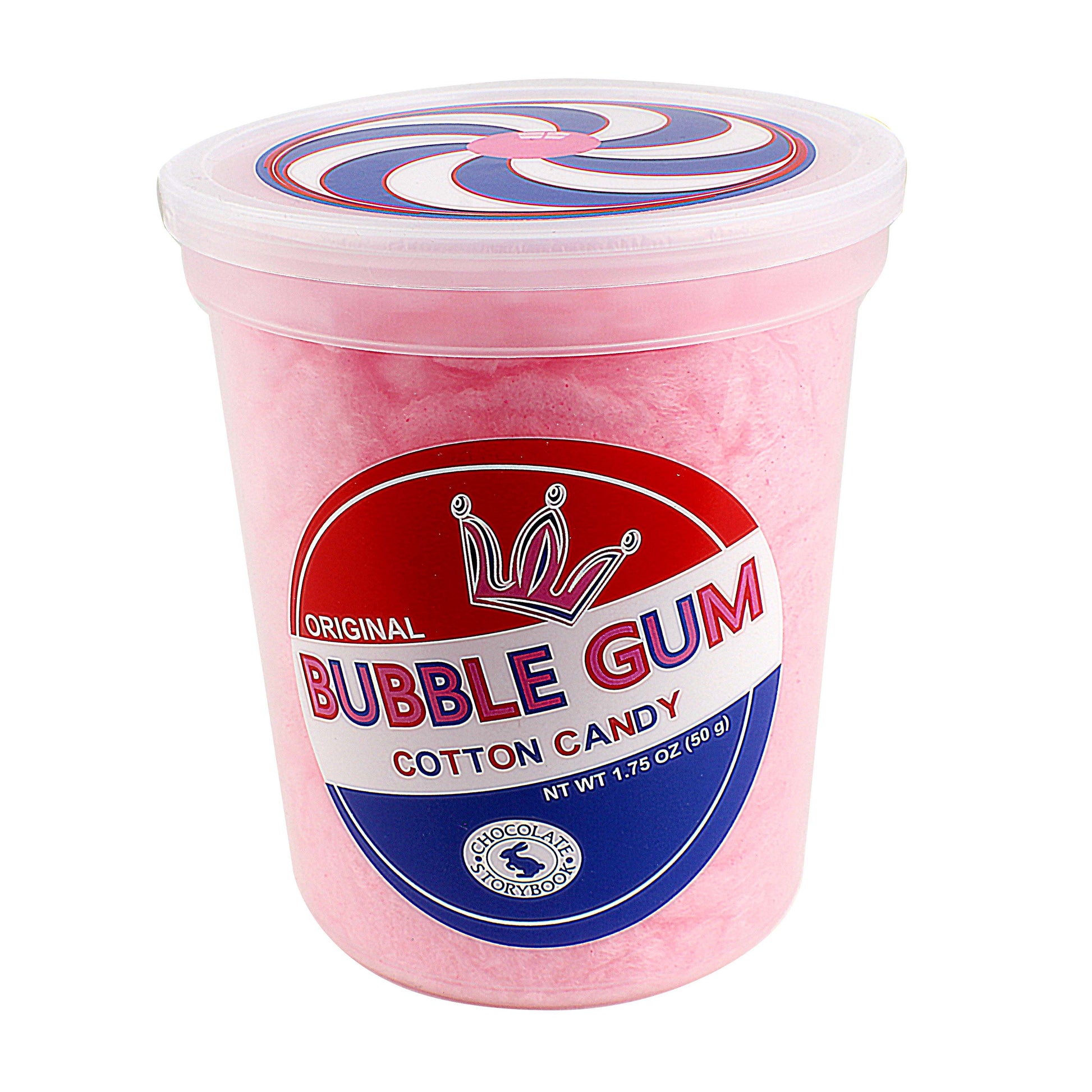Pink bubblegum-flavored cotton candy in a clear container from the Chocolates & Candies collection under $25