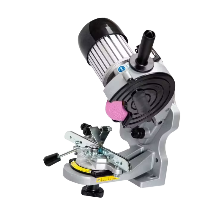 Compact manual chain grinder with grinding wheel and adjustable chain holder for outdoor power tool maintenance