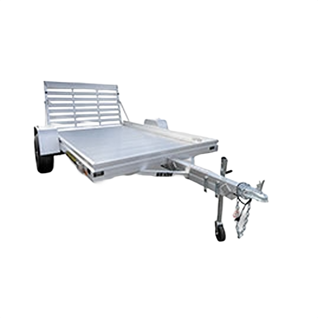 Lightweight aluminum utility trailer with bi-fold tailgate and single axle designed for hauling and home improvement tasks