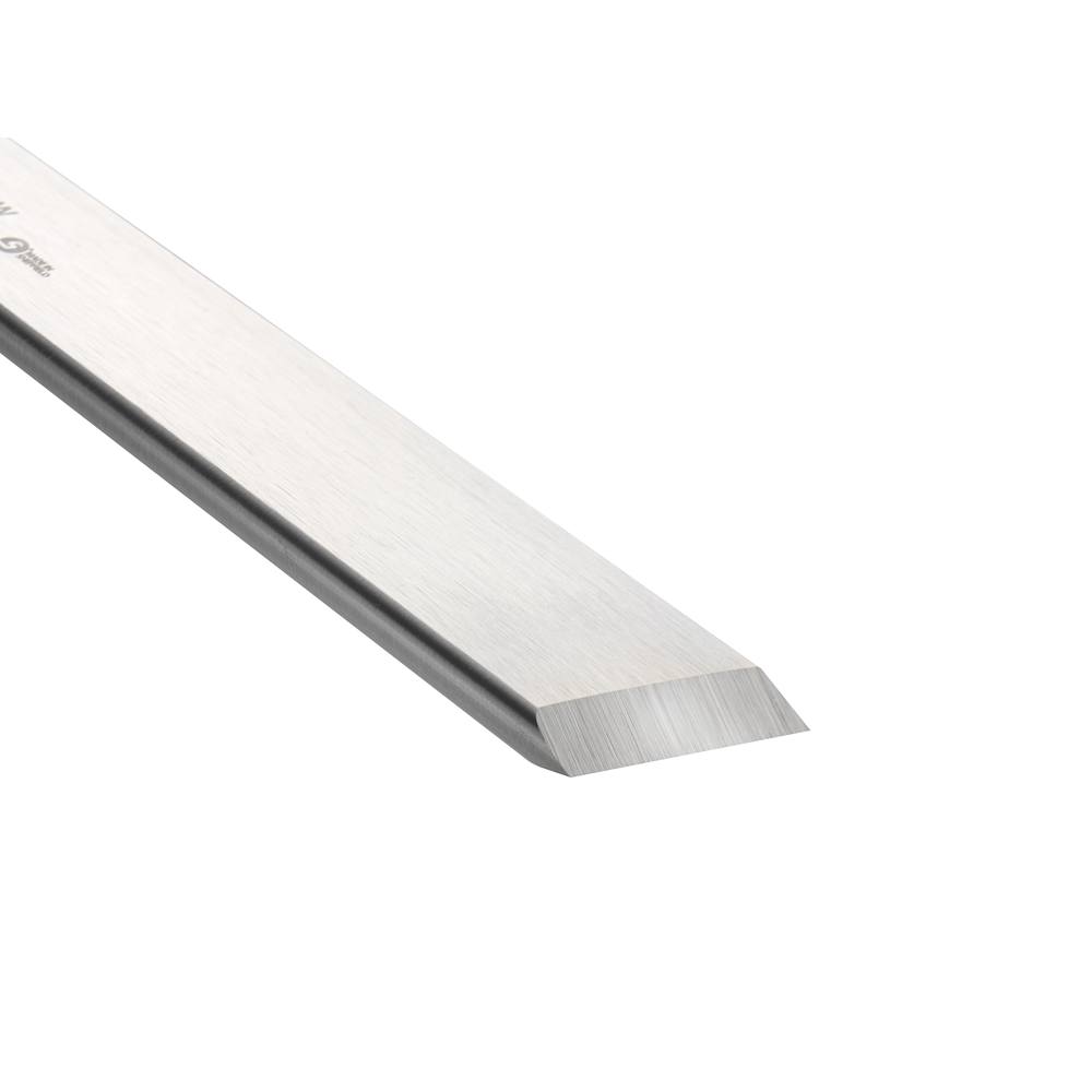 Close-up of 1-inch high-speed steel skew chisel blade with polished finish for woodworking tools under $100 collection
