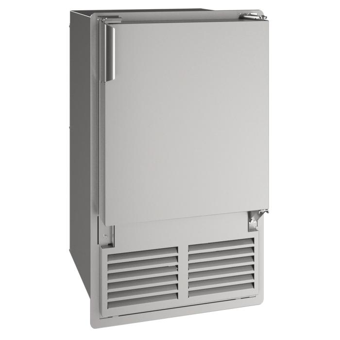 Stainless steel compact ice maker with front ventilation grille designed for kitchen and appliance collections