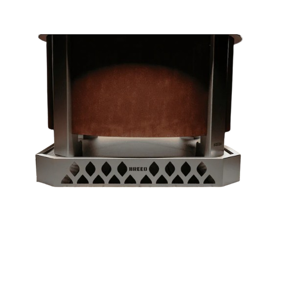 Steel fire pit base with geometric cutouts, designed for safe use on various patio and outdoor surfaces