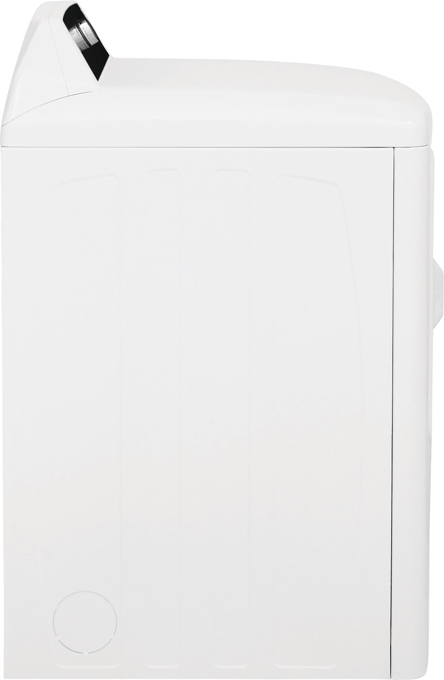 Side view of a white free standing gas dryer with smooth finish in home appliances and washers & dryers collections