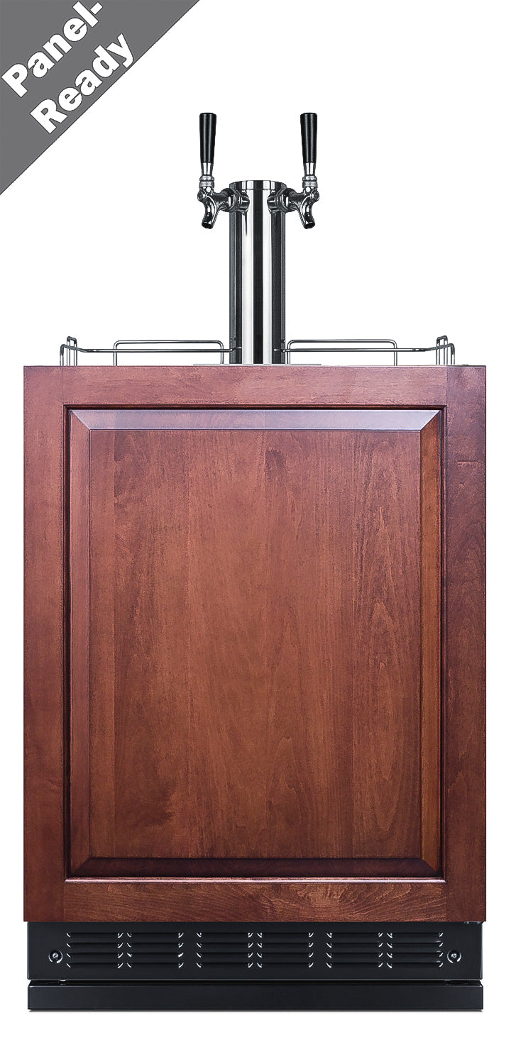 24-inch built-in beer dispenser with wood panel door and stainless steel dual tap tower in Refrigerators collection