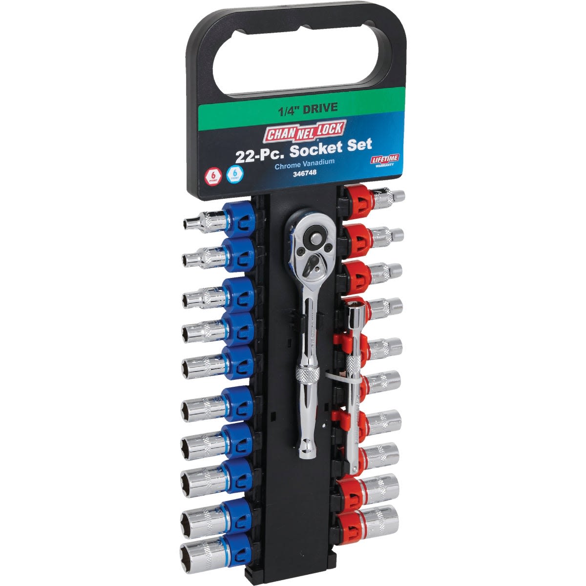 22-piece 1/4" drive socket set with color-coded SAE and Metric sockets in hand tools and home improvement collections