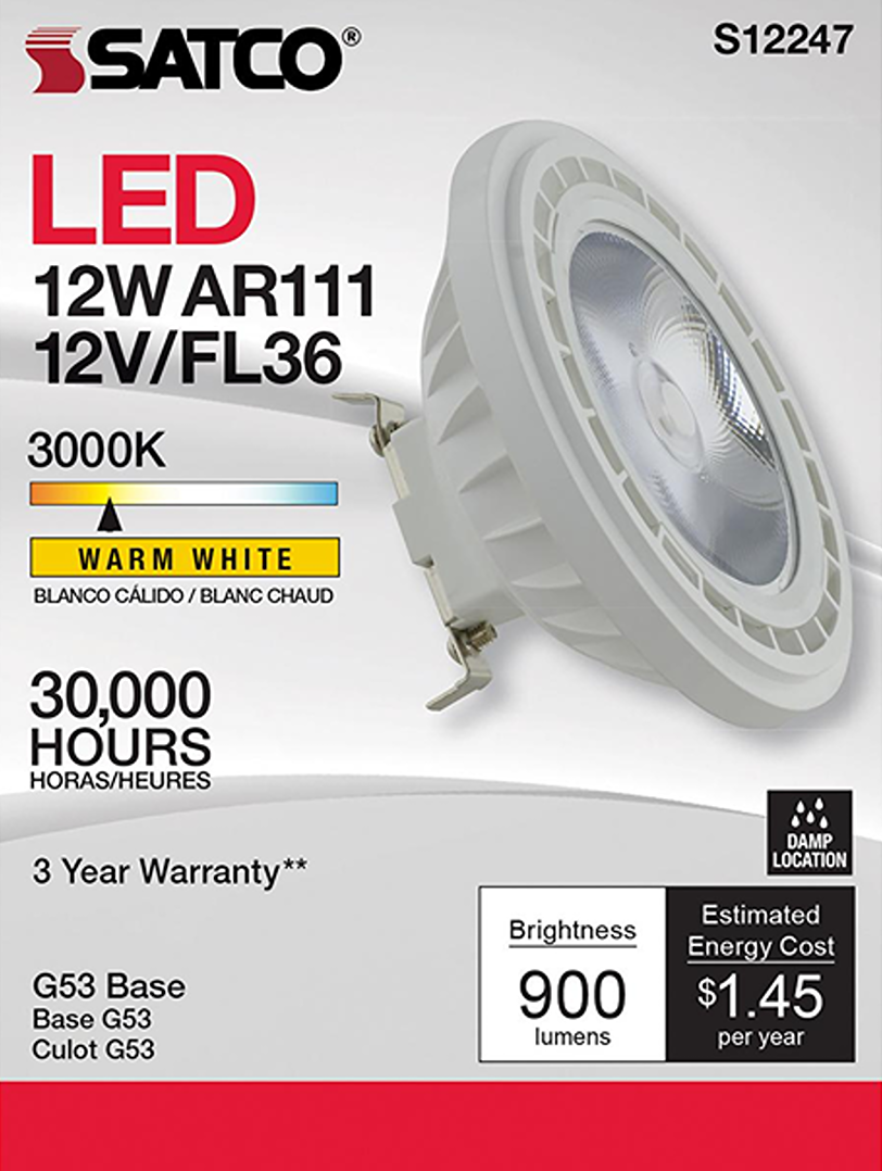 White COB LED floodlight bulb with G53 base offering warm white 3000K light and 900 lumens for home improvement use