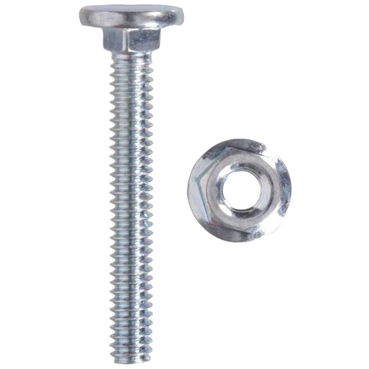 Zinc-plated carriage bolt and hex nut with threaded shaft for home improvement and tool applications