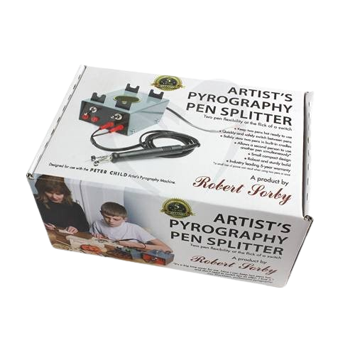 Compact artist pyrography pen splitter with dual pen control, ideal for woodworking tools and home improvement projects