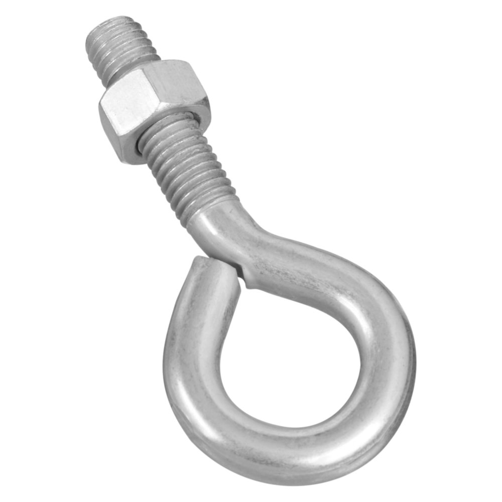 Zinc eye bolt with hex nut, threaded for secure fastening in hardware and fastener projects under $50 collection