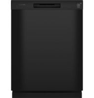 black built-in dishwasher with one-button control and plastic interior in kitchen appliances collection