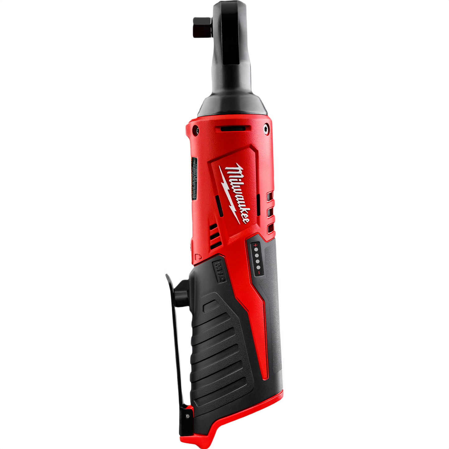 Compact red and black cordless ratchet with ergonomic grip designed for efficient home improvement tool use