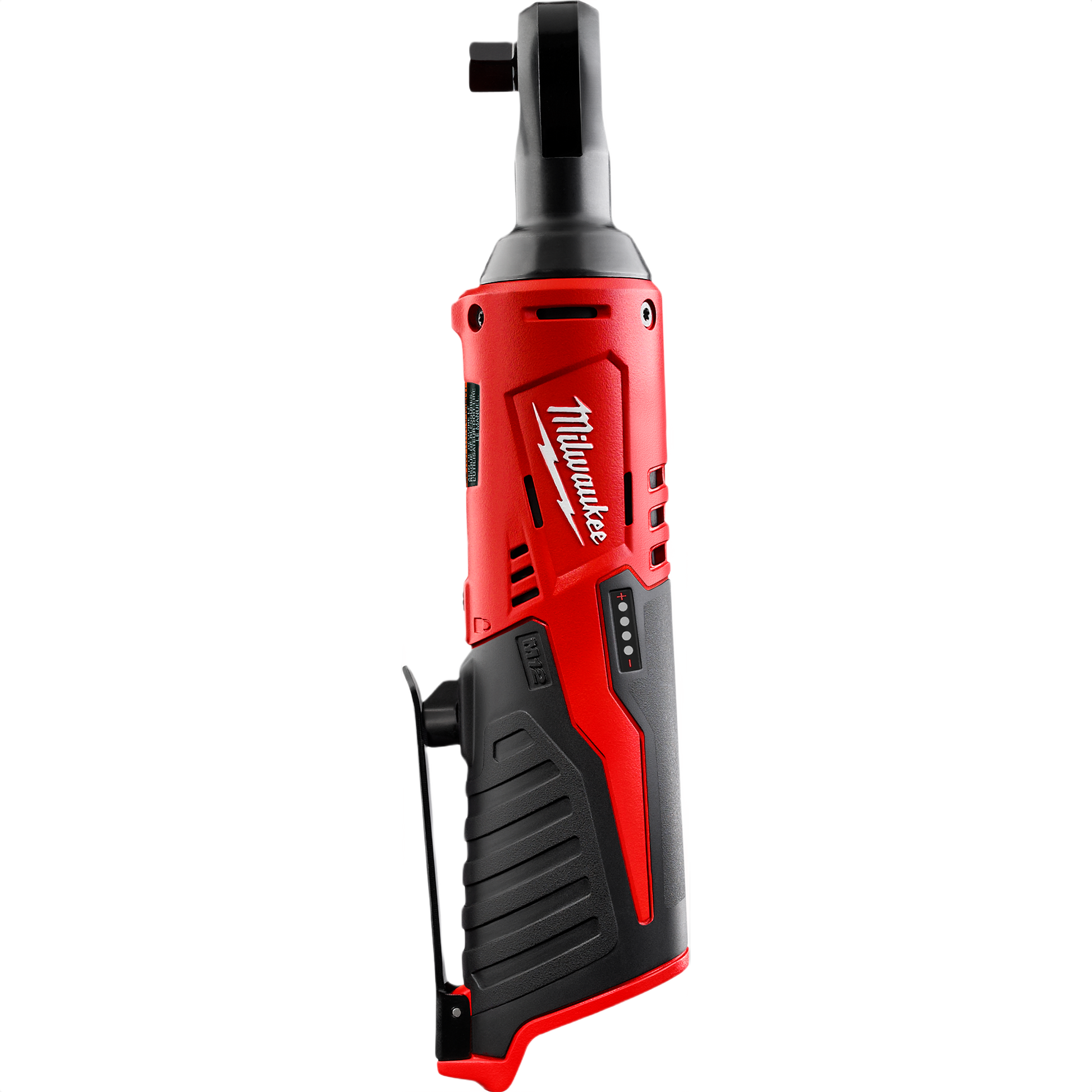 Compact red and black cordless ratchet with ergonomic grip designed for efficient home improvement tool use