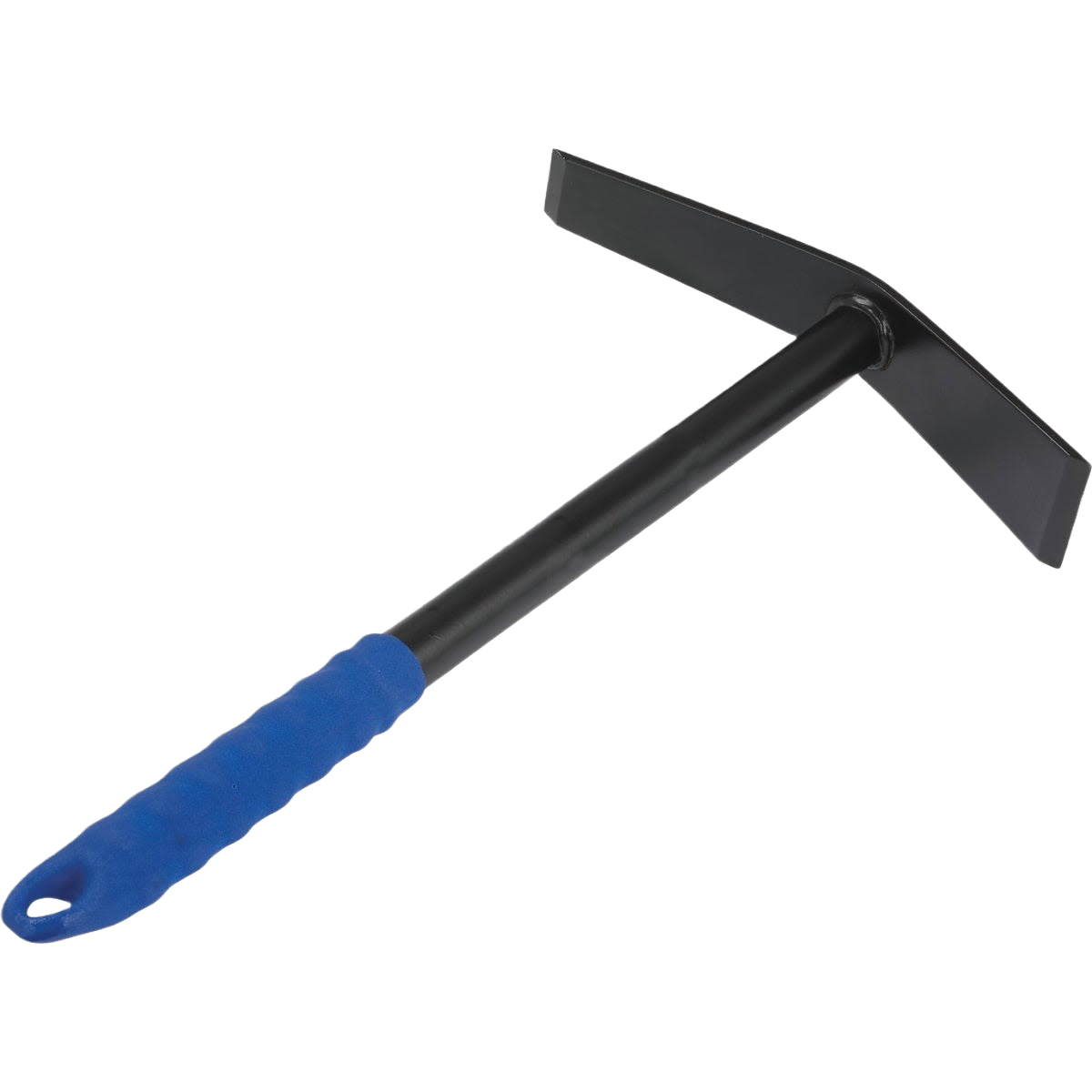 Steel garden mattock with blue handle grip designed for digging and planting in outdoor tools collection under $50
