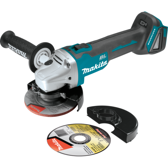 Cordless 18V angle grinder with side handle, metal cutting disc, and safety guard for tools and home improvement projects