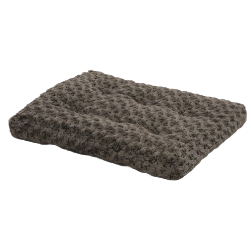 Grey textured pet bed cushion with soft, plush fabric for comfortable pet resting and lounging areas.