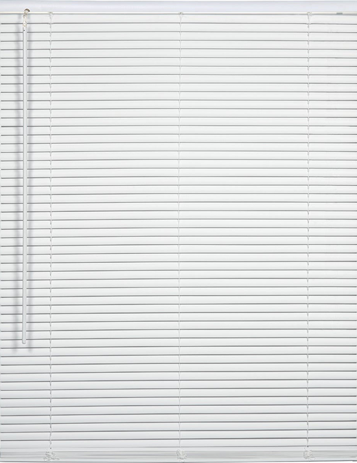 White vinyl cordless mini blind with smooth slats and side wand control for home improvement use