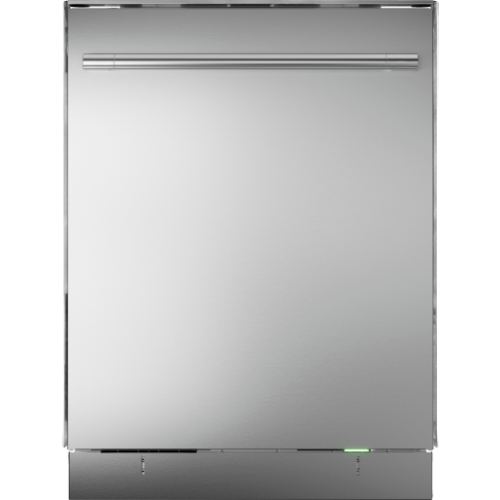 Stainless steel dishwasher with sleek horizontal handle and status light, part of dishwashers and kitchen appliances collection