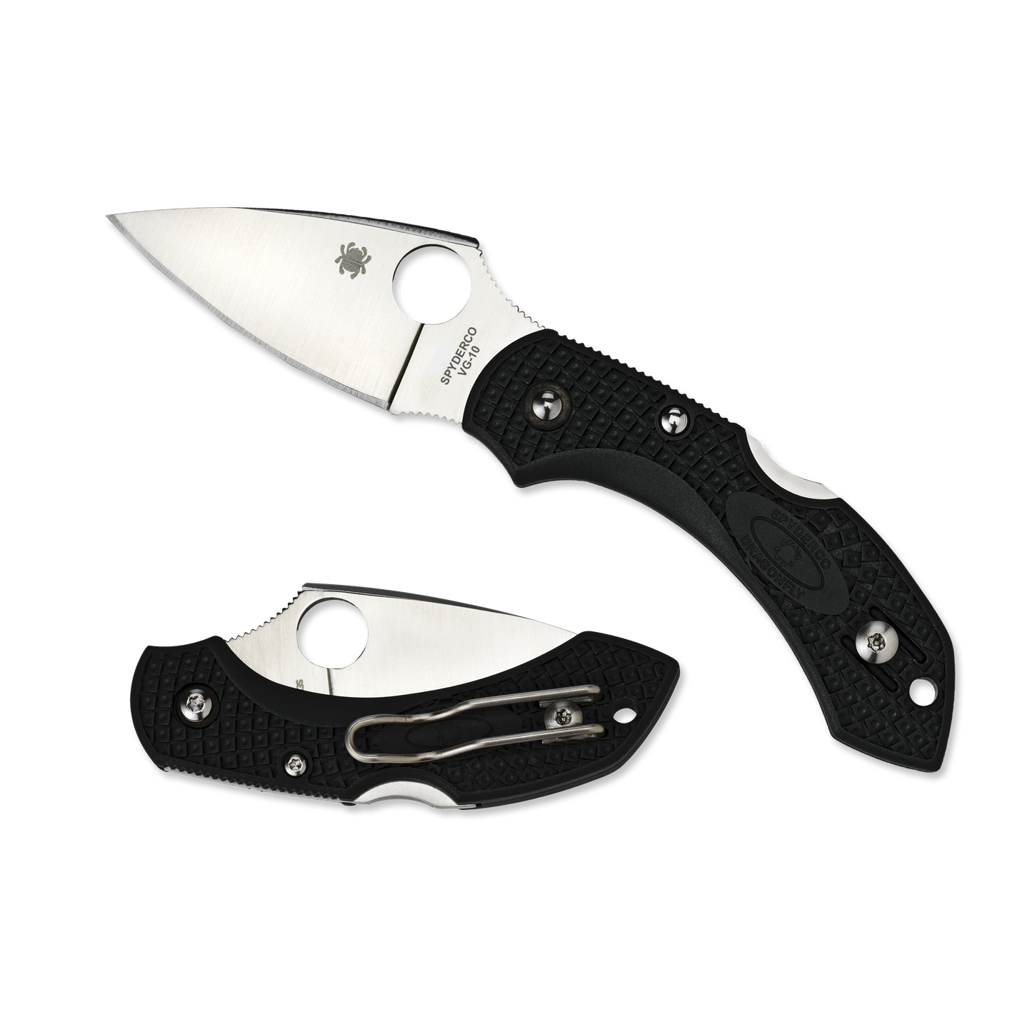 Black-handled Spyderco Dragonfly 2 folding knife with plain edge blade for cutting tools and woodworking hand tools collections