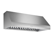 Stainless steel 48-inch wall-mounted range hood in Thermador kitchen appliance collection