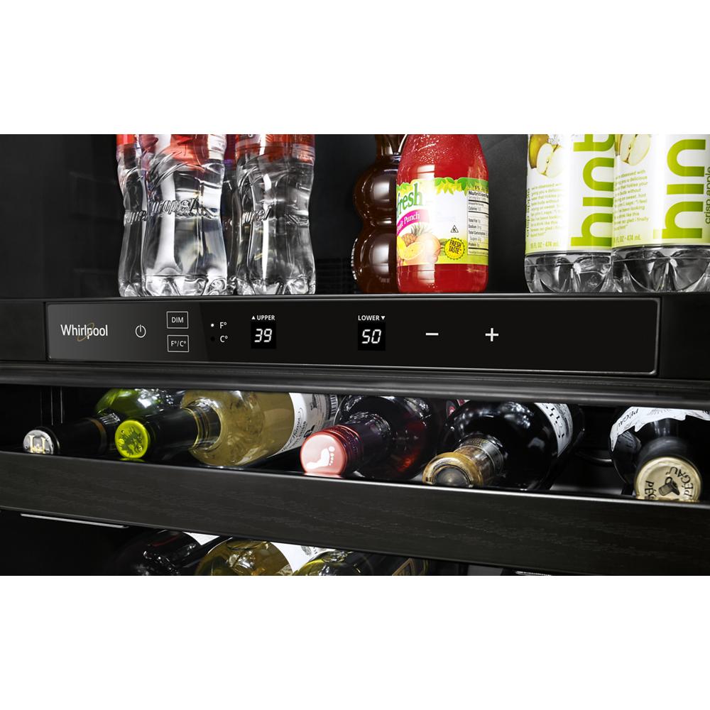 Close-up of a Whirlpool undercounter beverage center control panel showing dual temperature zones in appliance collection