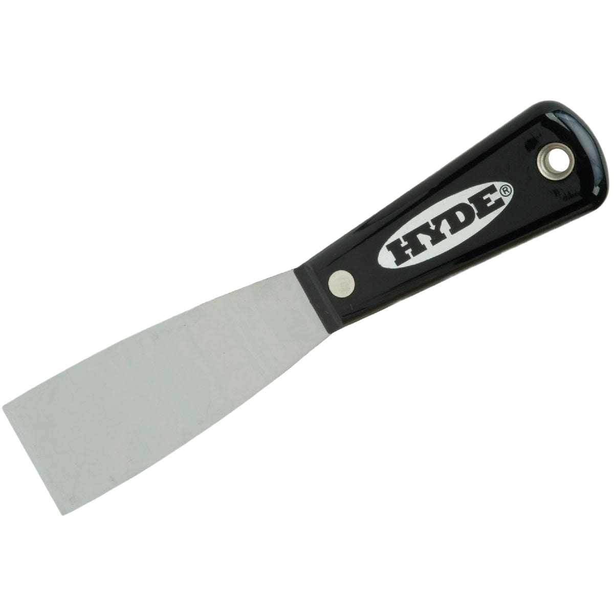 Flexible 1-1/2 inch putty knife with black handle for scraping and smoothing in home improvement tools collection
