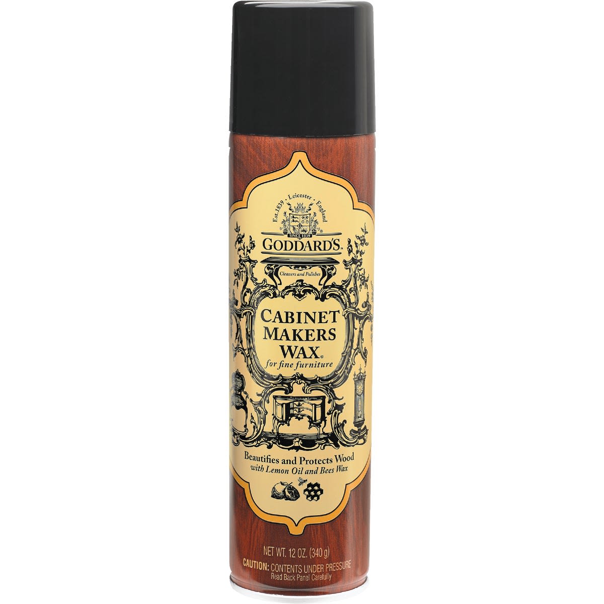 Spray can of furniture wax cleaner and polish with lemon oil formula for wood protection and shine