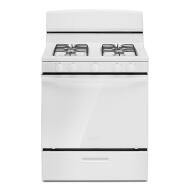 white 30-inch gas range with four burners and easy-clean glass oven door for kitchen and home improvement