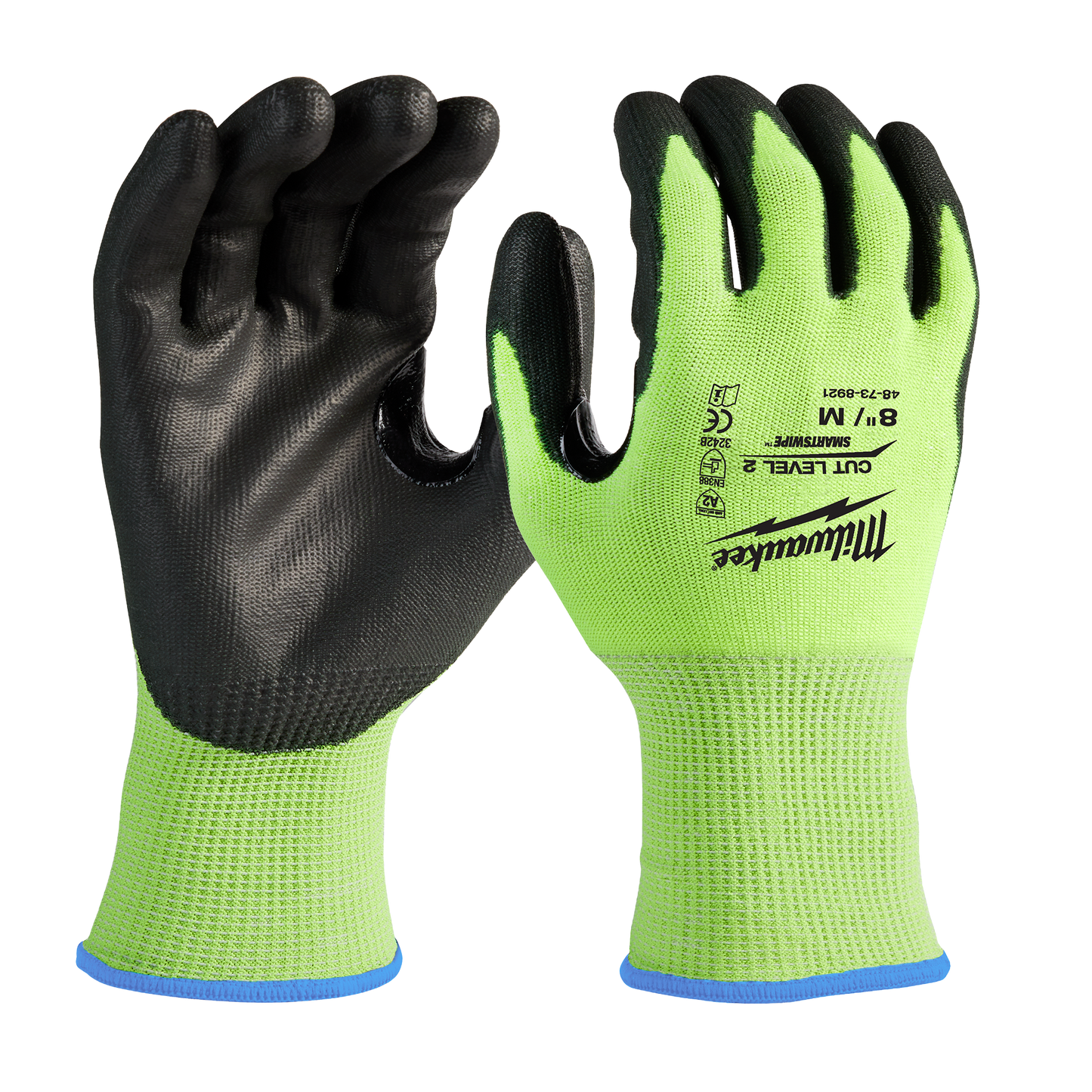 Milwaukee High Visibility Cut Level 2 Polyurethane Dipped Gloves - M