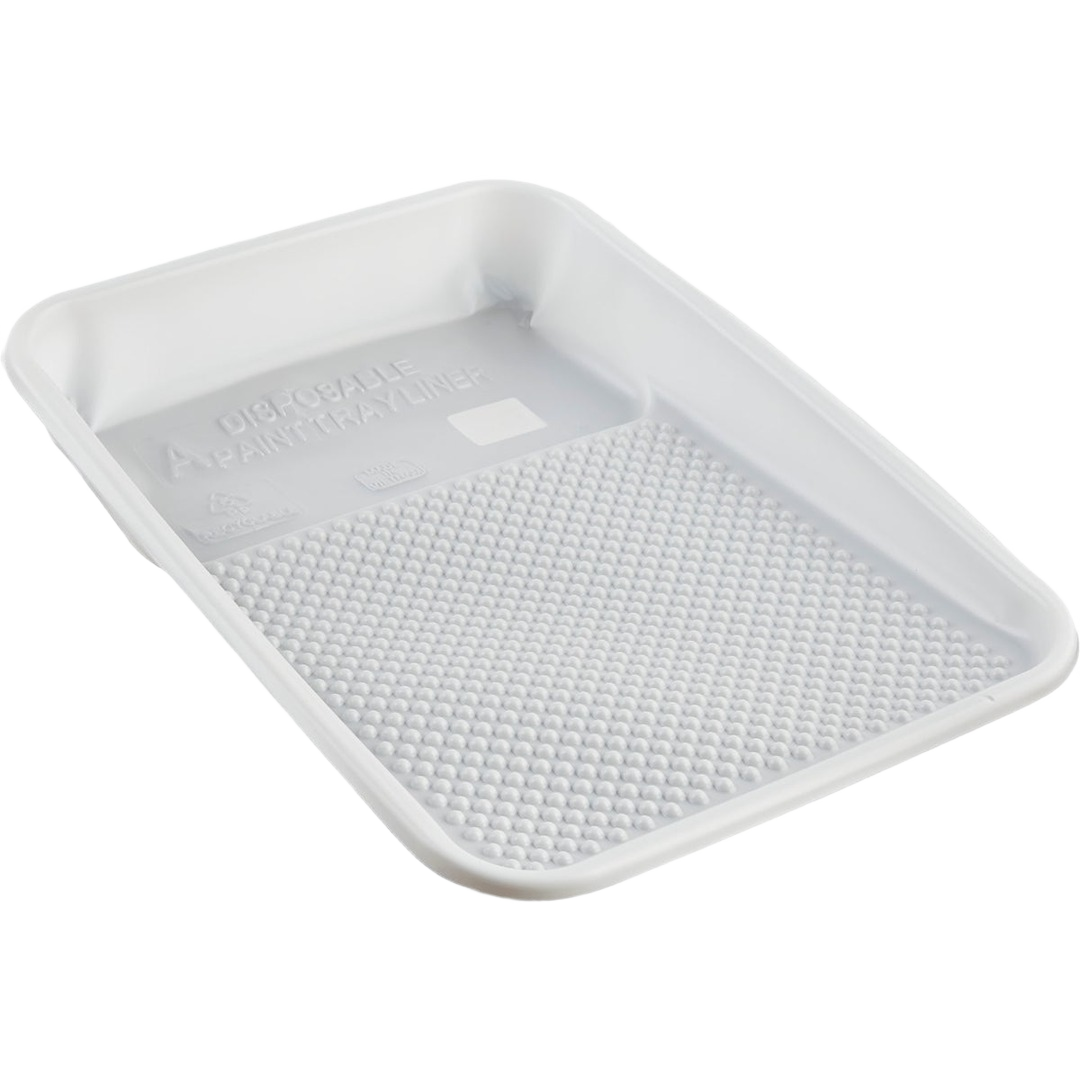 White disposable paint tray liner with textured surface for easy paint distribution in home improvement tasks