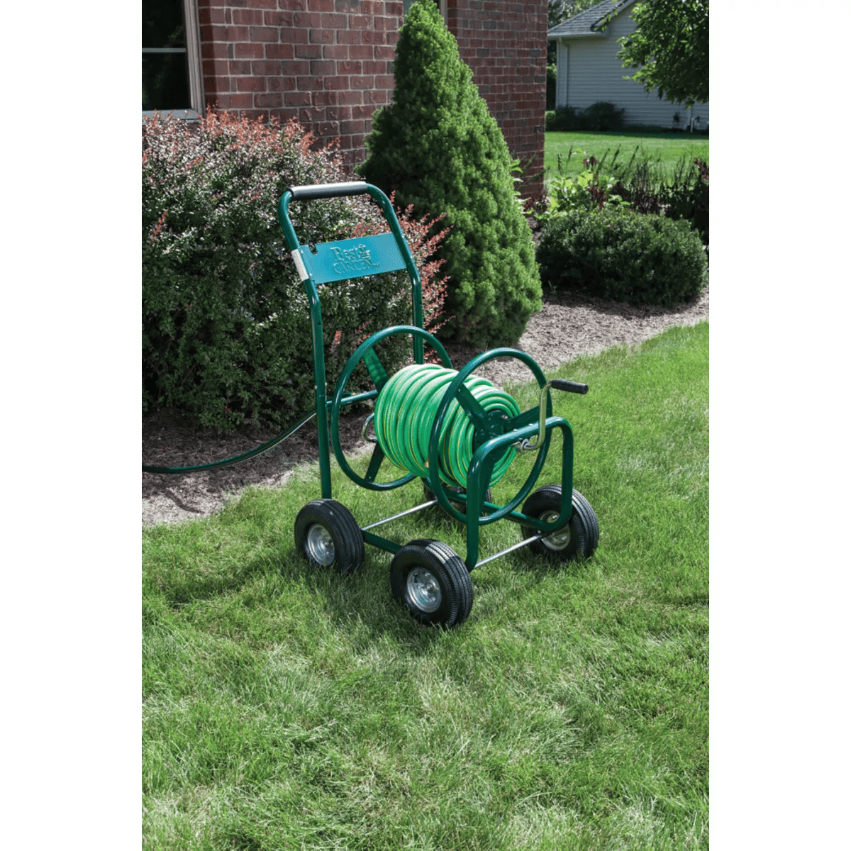 Best Garden 300' x 5/8" Green Metal 4-Wheel Portable Hose Reel