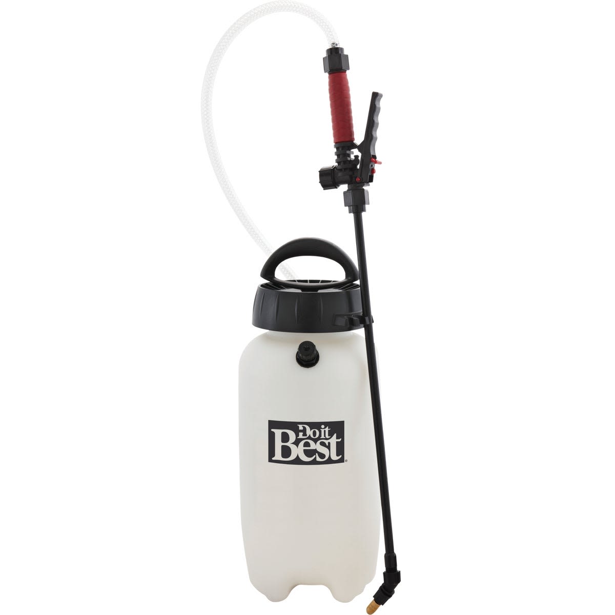 2 gallon tank sprayer with black handle and red trigger for home improvement and garden use
