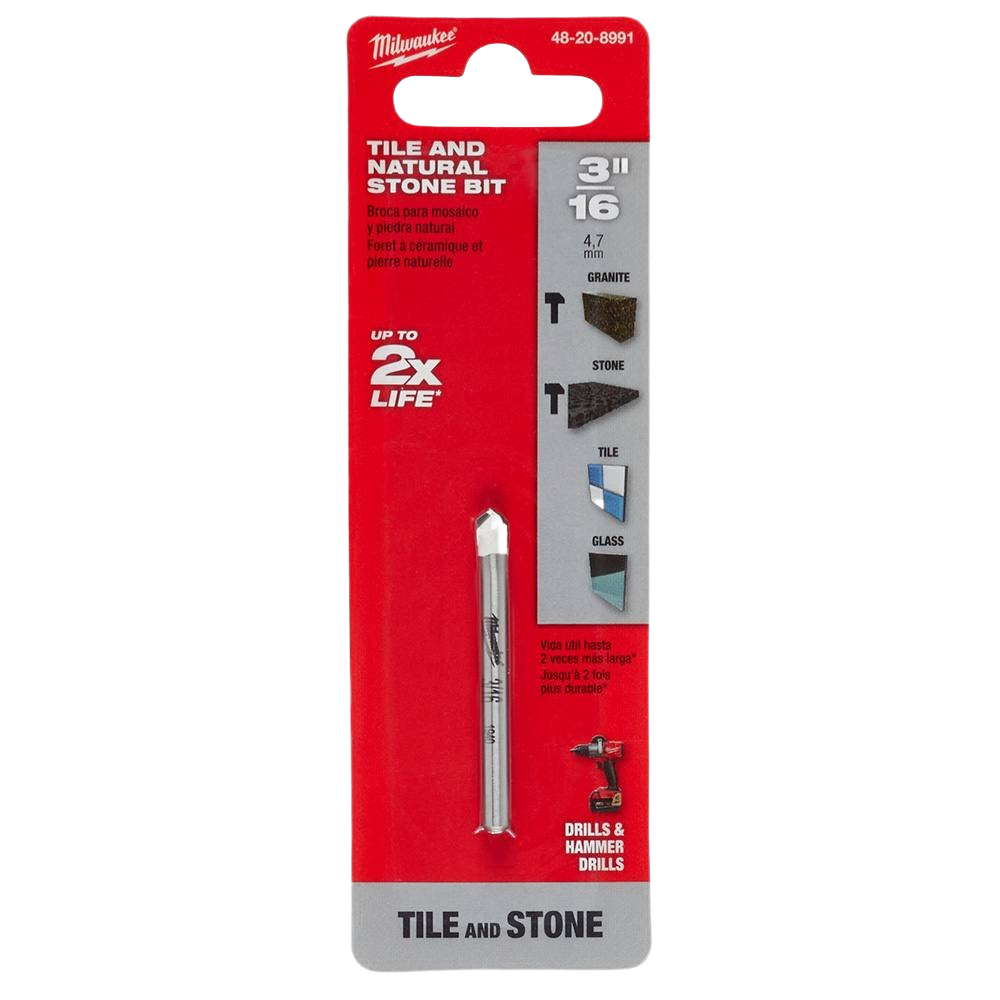 Milwaukee 3/16 inch drill bit for tile and natural stone, designed for durability in power tool accessories