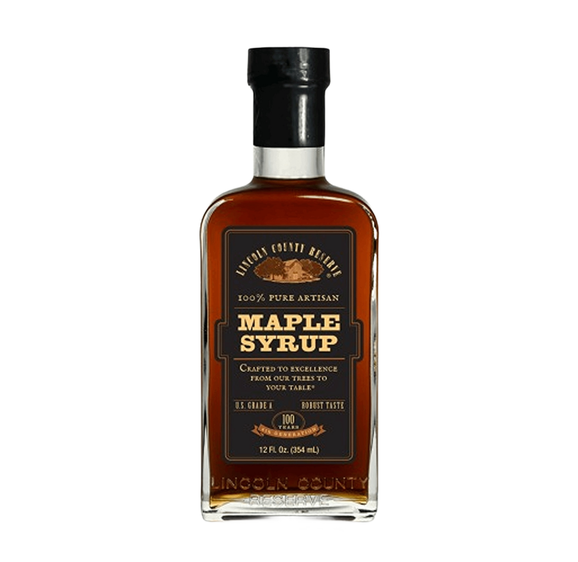 12 oz artisan maple syrup bottle with black label, part of Food & Beverage and Condiments collections under $50