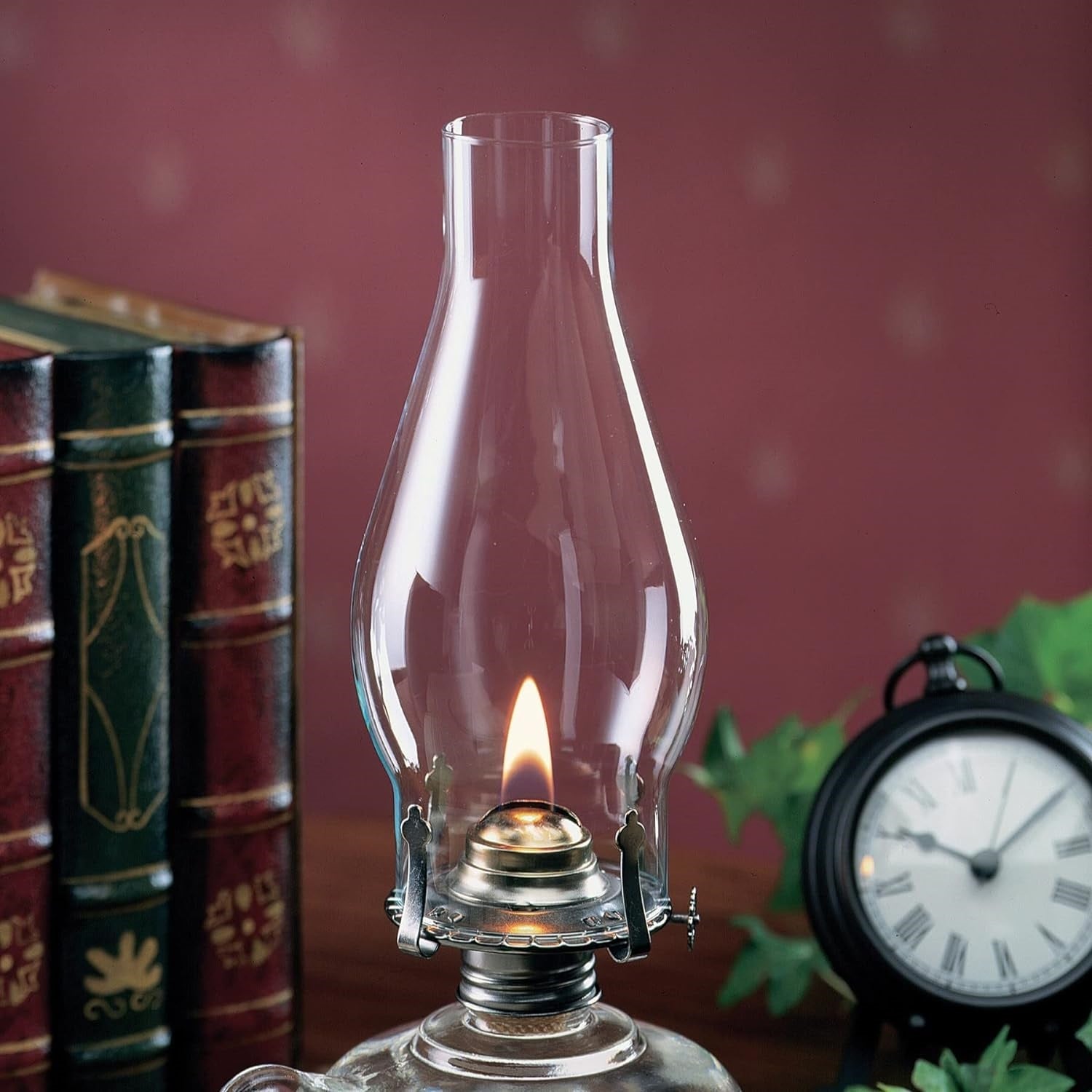 Clear glass chimney with tapered design for use in chamber lamps for home improvement and decorative lighting purposes