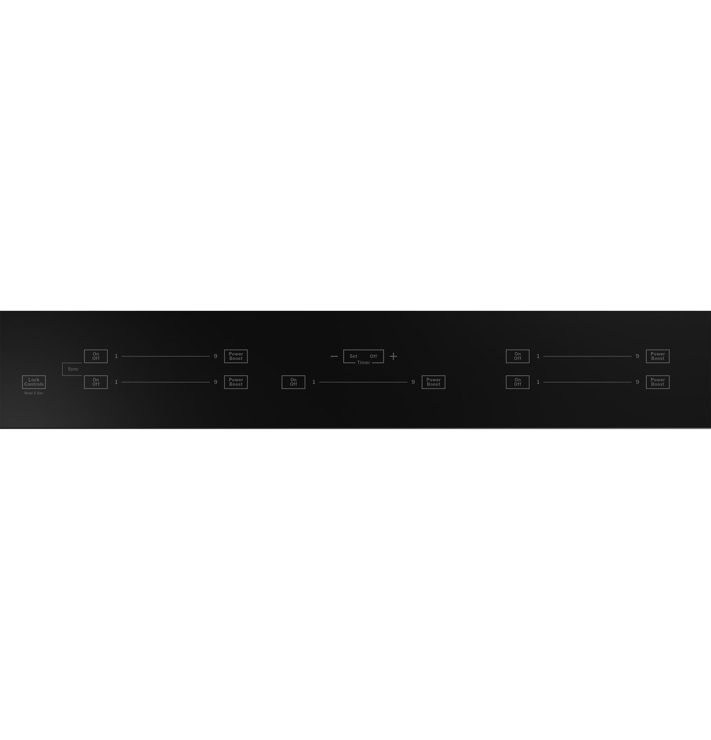 Black touch control panel for 36-inch induction cooktop with multiple cooking zone controls in Kitchen & Kitchenware collections