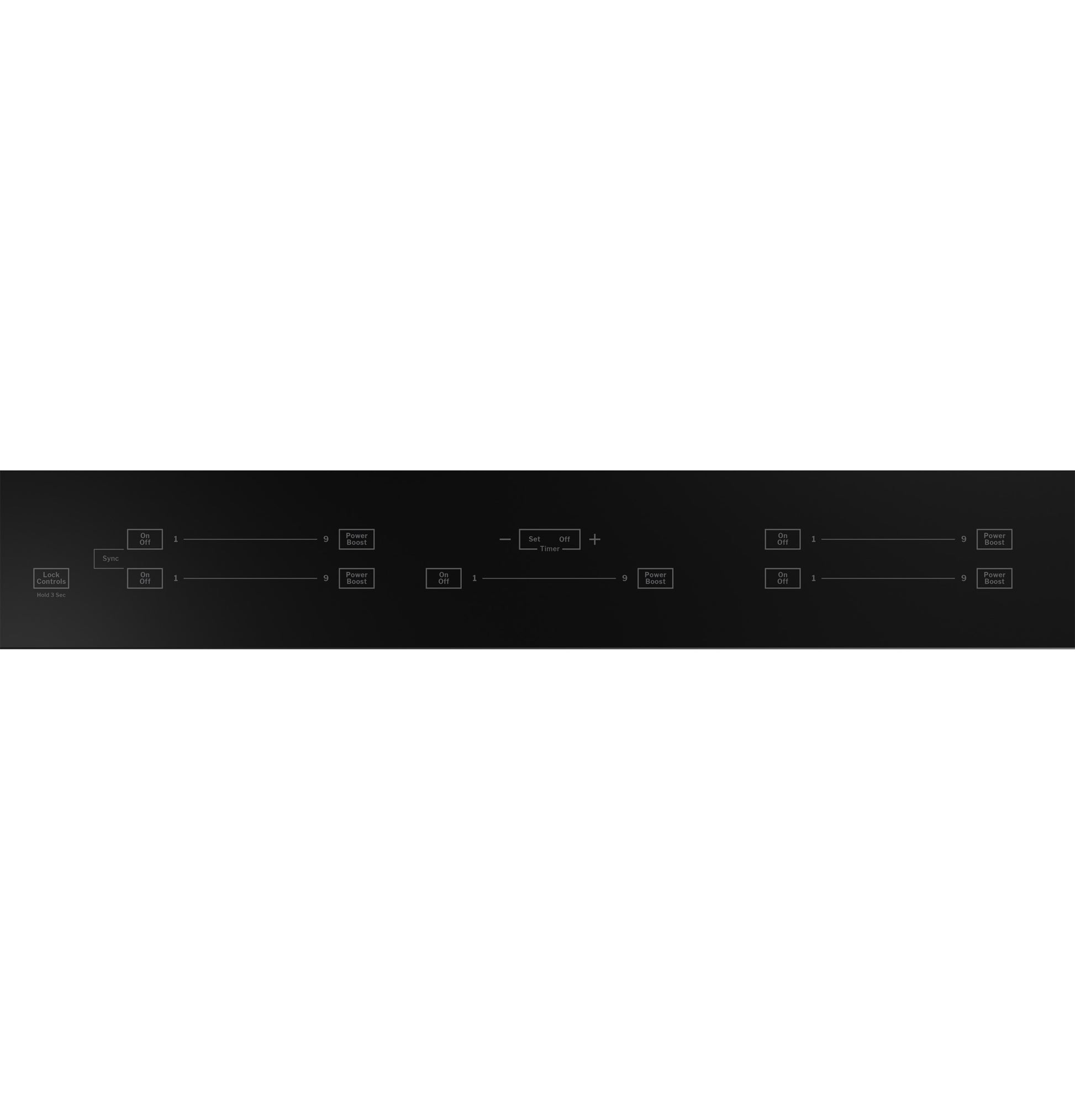 Black touch control panel for 36-inch induction cooktop with multiple cooking zone controls in Kitchen & Kitchenware collections