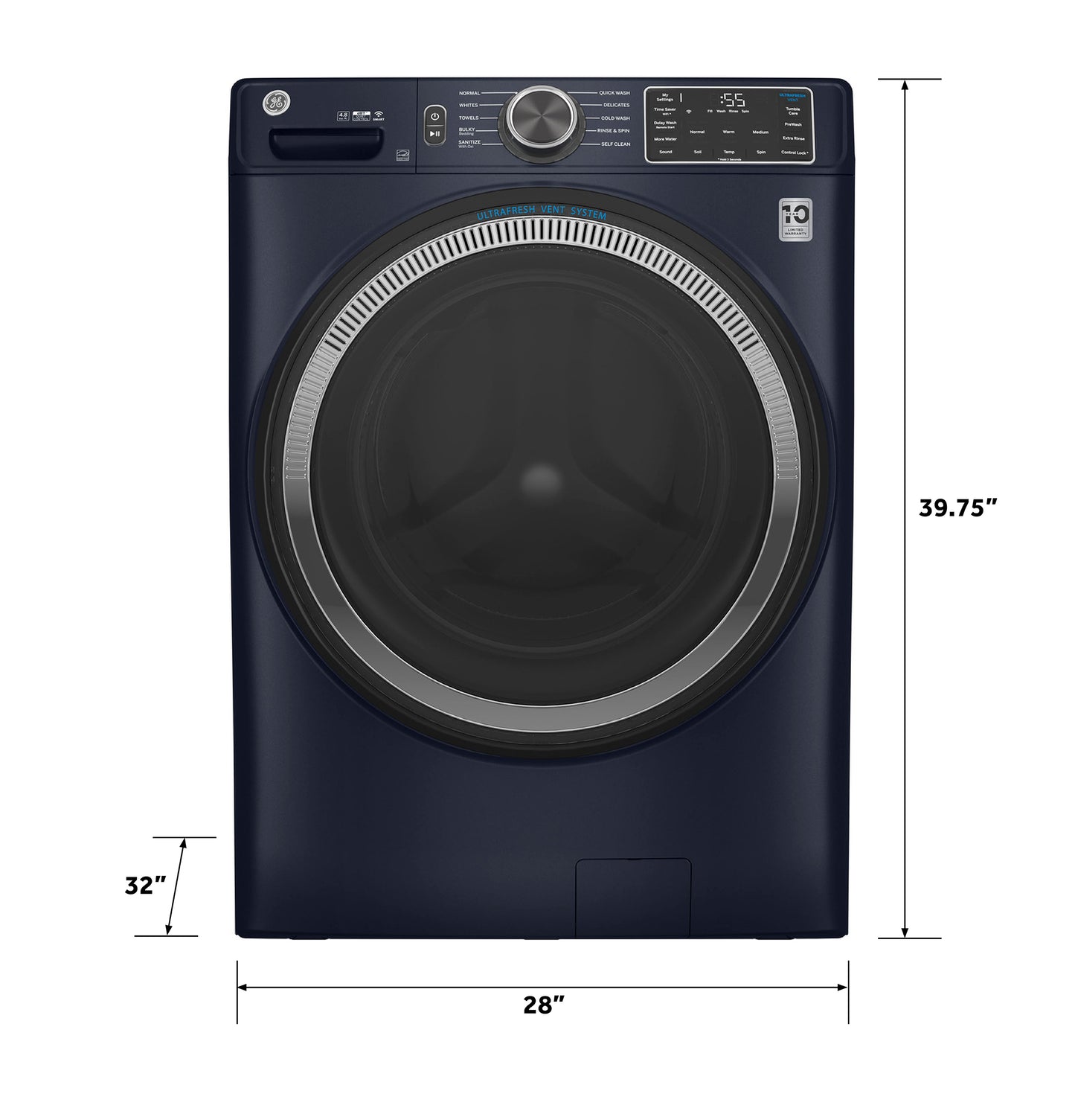GE® ENERGY STAR® 4.8 cu. ft. Capacity Smart Front Load  Washer with UltraFresh Vent System with OdorBlock™ and Sanitize w/Oxi