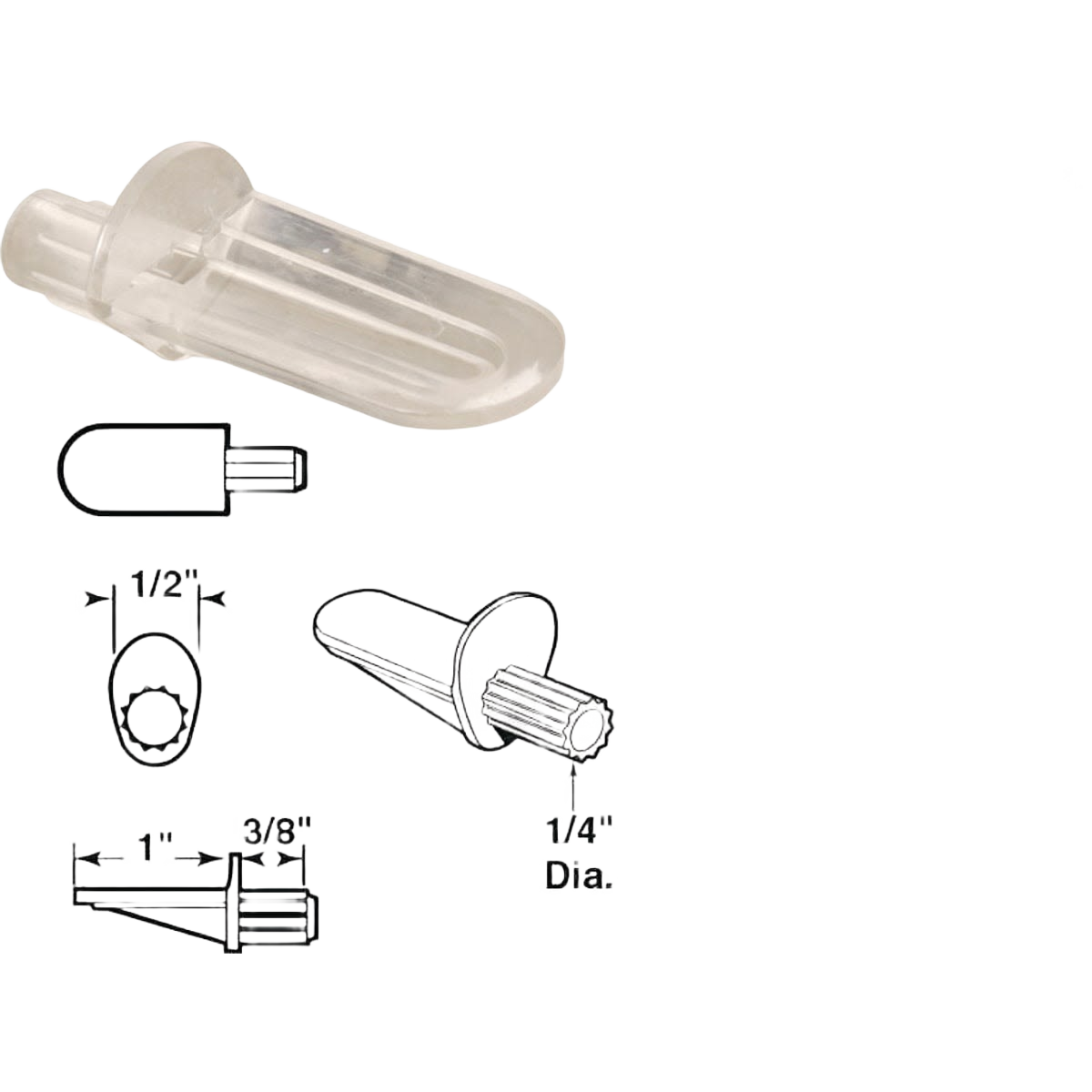 Clear butyrate shelf support with detailed technical drawings for shelving brackets and Home Improvement collections