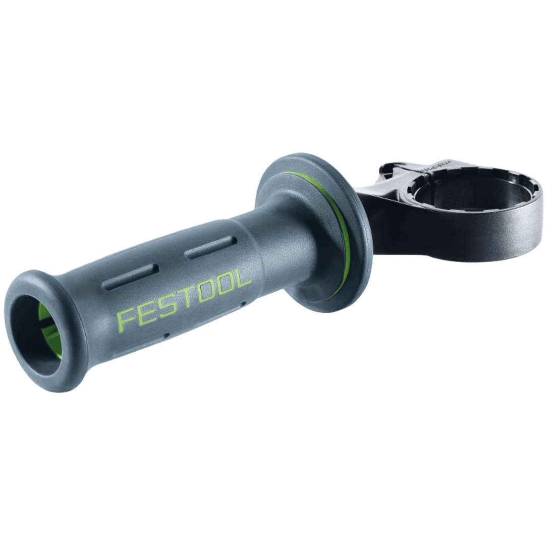 Ergonomic side handle with secure clamp for hammer drills, designed to enhance control and reduce user fatigue in tool accessories.