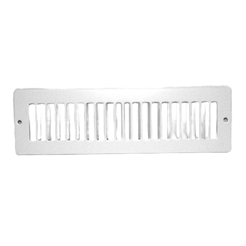White metal toe kick grill with vertical slats for ventilation in plumbing and home improvement projects