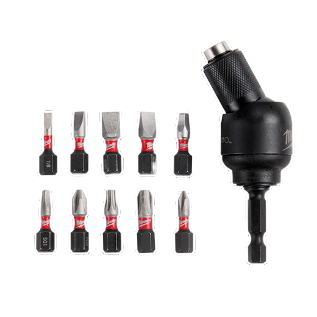 Milwaukee pivoting bit holder with 10 drill bits for tight space applications in tool accessories and power tool collections