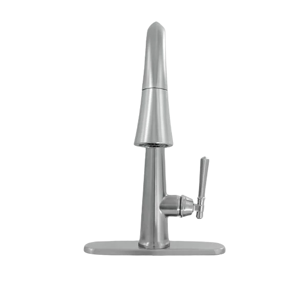 Single handle pull-down kitchen faucet in arctic stainless finish for faucets and kitchenware collections