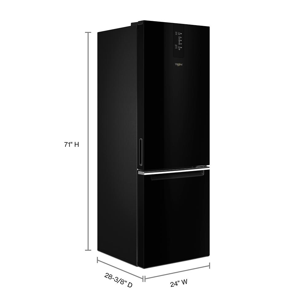Black garage-ready bottom-freezer refrigerator with digital control panel in kitchen and appliances collection
